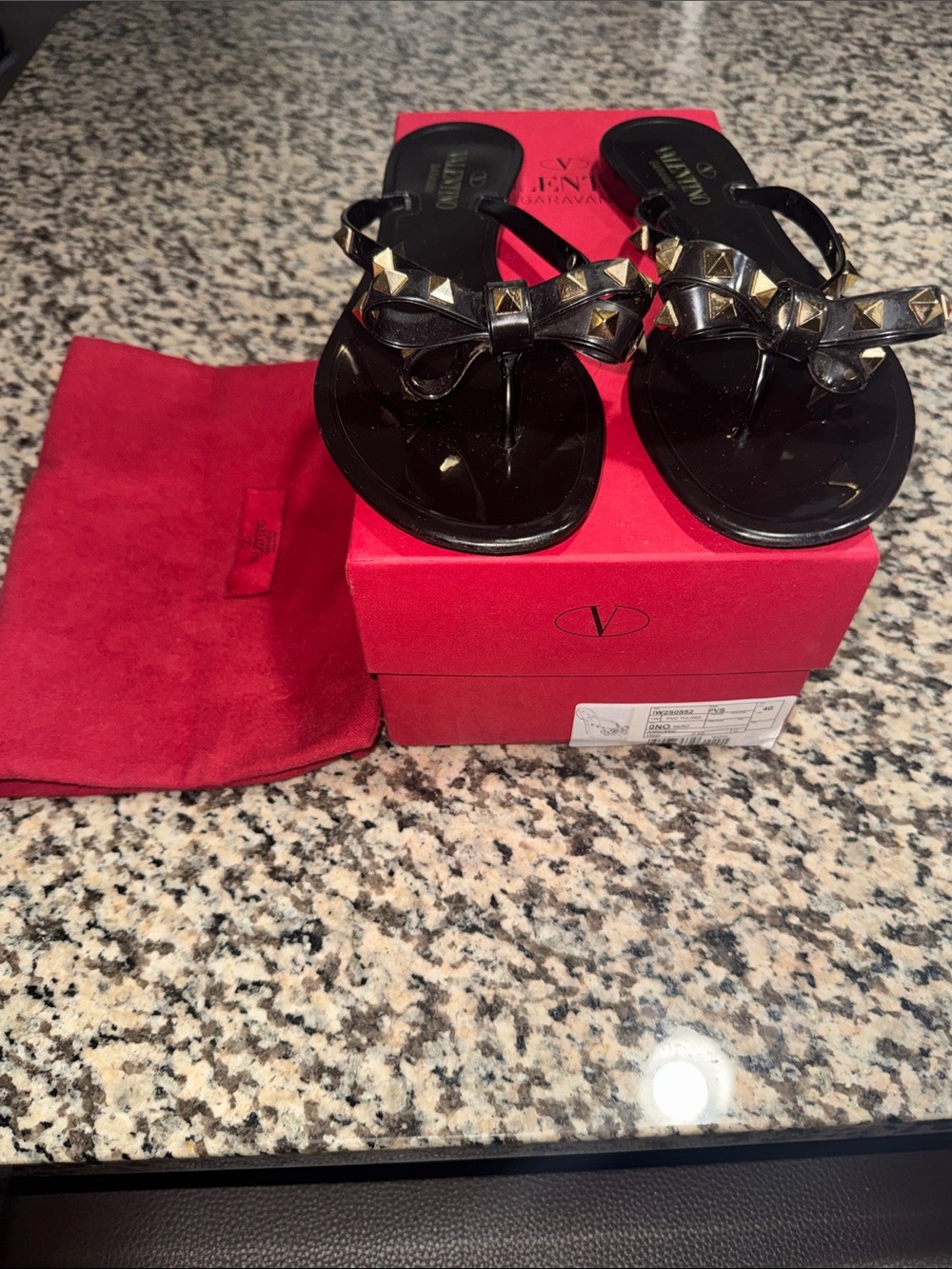 Valentino Black Jelly Bow Sandals with Gold Rockstuds